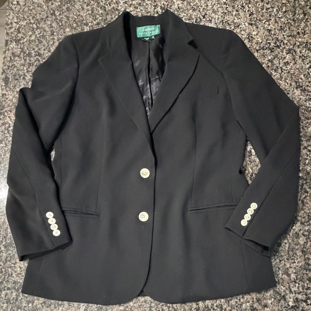 Lauren Ralph Lauren Black 100% Wool Blazer Jacket Made in USA Size 12